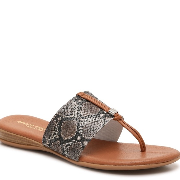 ANDRE ASSOUS Sandals Women 9 Tan Italian Leather Flip Flop Snakeskin Comfortable - Picture 3 of 8